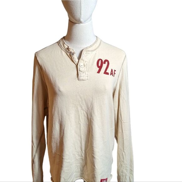 Vintage Abercrombie Cream Button Logo Long Sleeve Tee Shirt - Picture 2 of 8